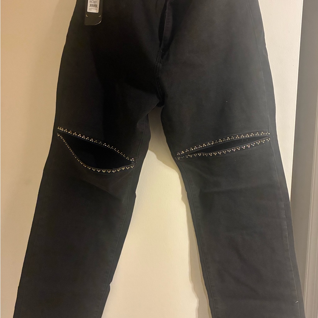 Bebe Black Studded Knee-Cut Skinny Jeans